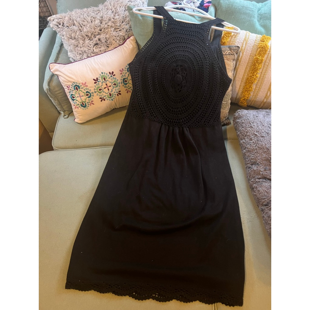 100% Cotton! Women's Dakini Black Crochet Knit Midi Dress M - Picture 5 of 6